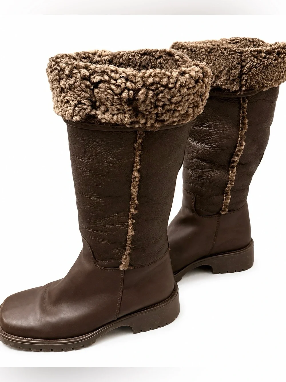 RARE!!  L.L. Bean Women’s Brown Shearling Tall Fold-Over Pull-on Boots Size 10
